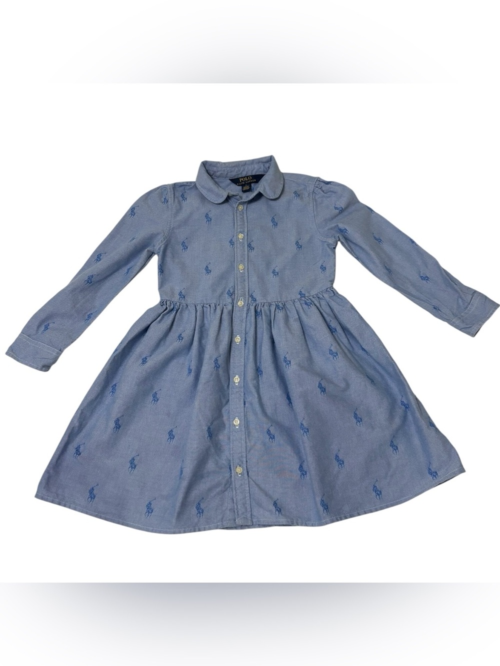 Polo Ralph Lauren Chambray embroidered Print Button-Front Shirt Dress size 6